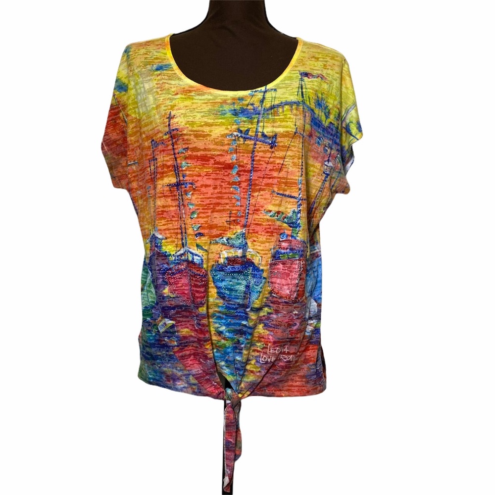 Leoma Lovegrove tie hem Flotilla blouse size large